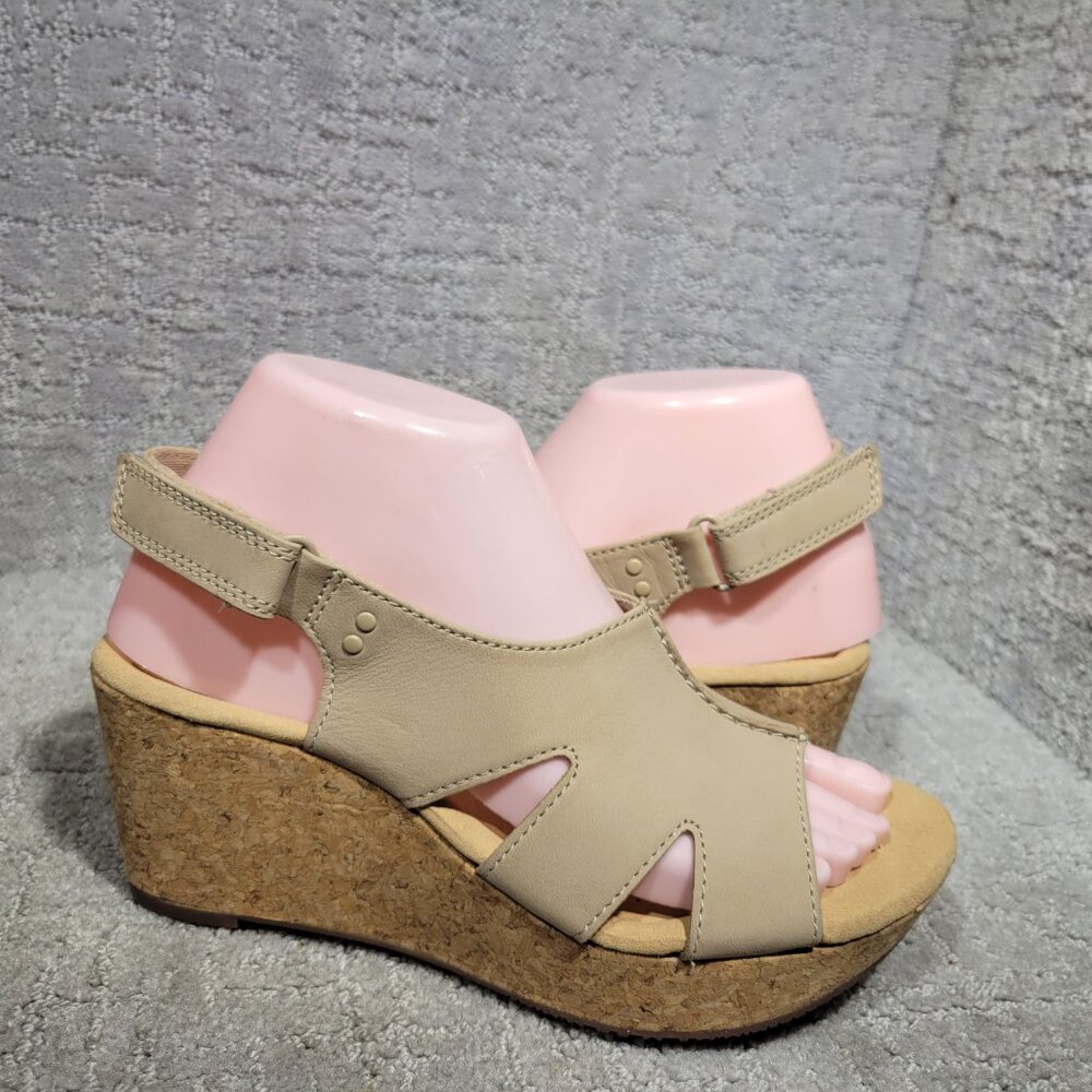 Clarks Annadel Bari Sand Leather Nubuck Wedge Sandals Womens Size 8.5,10,11 NEW - Picture 10 of 15